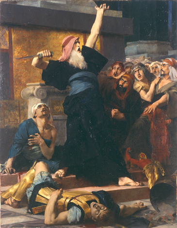 Matthatias refusant de sacrifier aux idoles, par le peintre Gustave Popelin (1882)