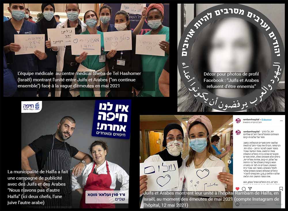Patchwork d'images sur la coexistence judéo-arabe en Israël, mai 2021