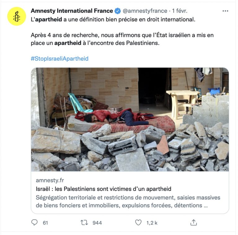Tweet d'Amnesty international 1er fevrier 2022
